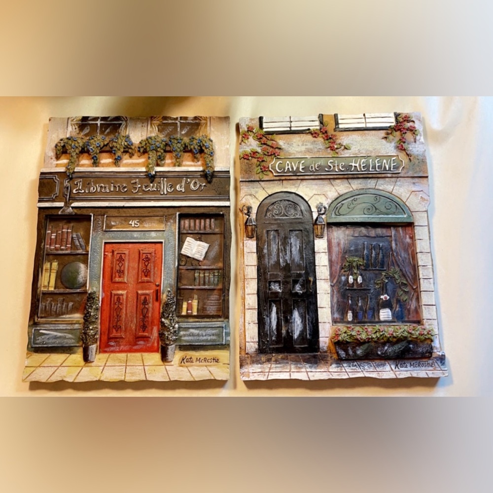 2 Kate McRostie Wall Art Plaques "Cave de Ste Helene" Library Bookstore.
